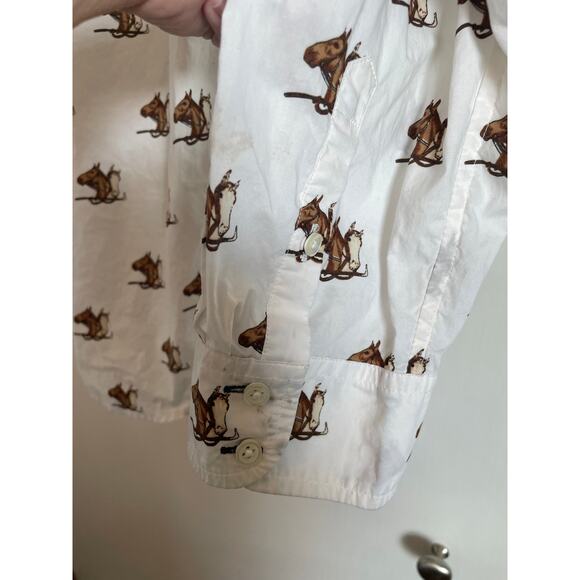 Talbots Classic Cotton Shirt Equestrian button up collar long sleeves horse XL - Picture 7 of 9